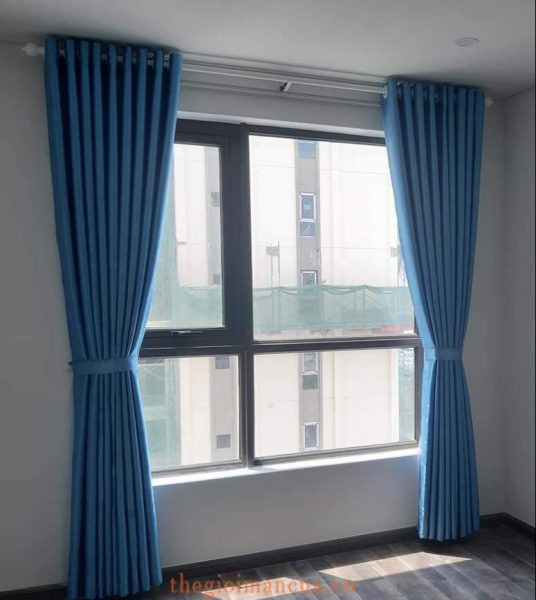 Rèm cửa sổ phòng ngủ chống nắng màu xanh - Thế Giới Màn Cửa